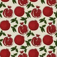 Seamless pattern with pomegranate fruit in hand drawn sketch style. vector