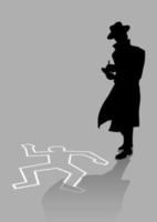 Ilustración de silueta de un detective en la escena del crimen vector