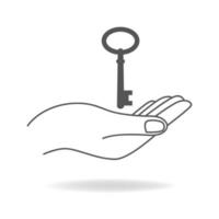 Simple graphic of a hand holding a key vector