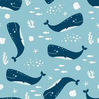 Seamless pattern with cute whale. Childish print. Vector