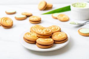 Cookies with pandan and milk cream photo