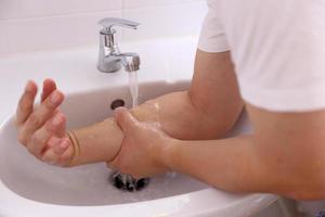 Hand Washing in Washbasin photo