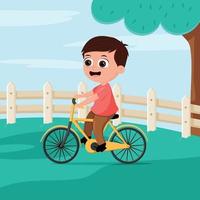 Cartoon child boy riding bicycle in a park vector