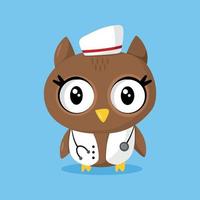 cute owl as a nurse with stethoscope vector