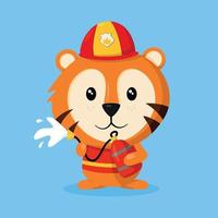 cute tiger firefighter with his fire extinguisher vector