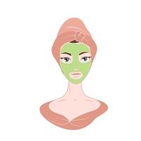 The face of a girl in a towel and a mask of cream vector