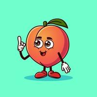 Cute Peach  fruit character with happy face and Gesture pointing up. vector