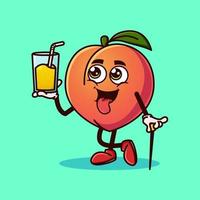 Cute Peach fruit character with Peach juice on hand. vector