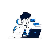 A man receive and sending email from laptop. vector