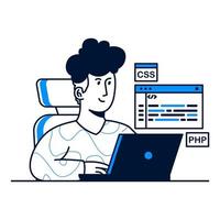 A man working on laptop to development web coding and apps. vector