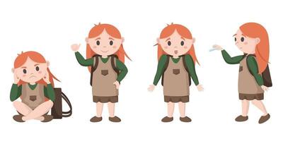 colegiala en diferentes poses. vector