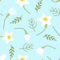 Seamless pattern with daffodils on a gentle blue background vector