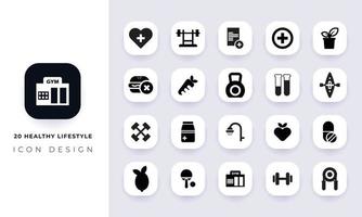 Minimal flat healthy lifestyle icon pack. vector