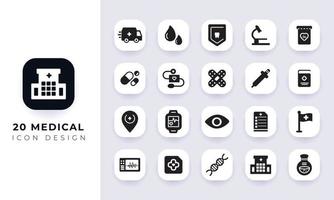 Minimal flat medical icon pack. vector