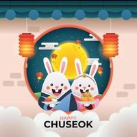 chuseok corea acción de gracias con conejo vector