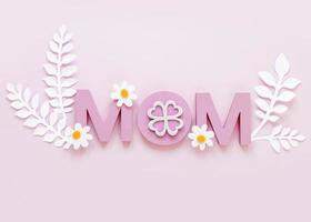 Top view mom word pink background. High quality beautiful photo concept