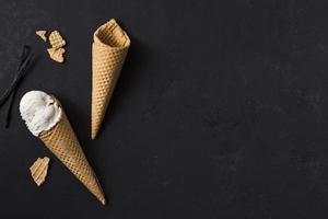 Top view ice cream cones with copy space. High quality beautiful photo concept