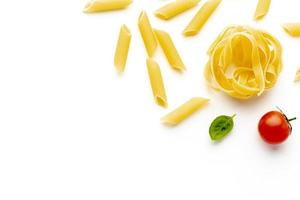 Uncooked penne tagliatelle with copy space