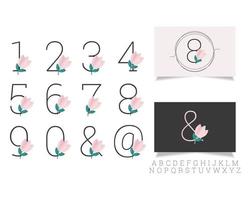 Illustration of number with green leaf design template. vector