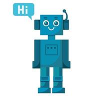 sonriente robot de personaje de chat bot que ayuda a resolver un problema. vector