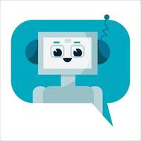 Smiling cute robot chat bot in speech bubble. Support vector