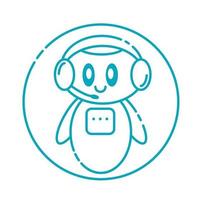 Smiling cute robot chat bot logo. Support service concept. vector