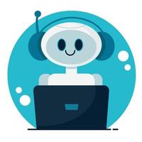 Smiling cute robot chat bot. Support service concept. vector