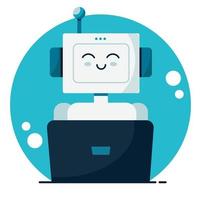 Smiling cute robot chat bot. Support service concept. Vector