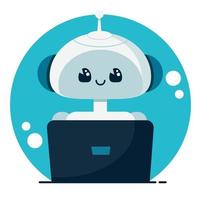 Smiling cute robot chat bot. Support service concept. Vector