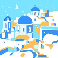 Santorini island, Greece. Square advertising postcard. vector