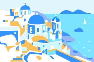 Santorini island, Greece. Vector illustration. Rectangular adver