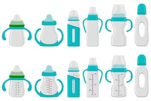 Kit de color grande de leche para bebés en biberón con chupete de goma vector