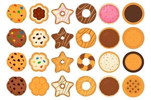 big set different biscuit, kit colorful pastry cookie vector