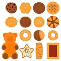 big set different biscuit, kit colorful pastry cookie vector