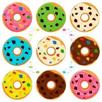 Illustration on theme big set different types sticky donuts vector