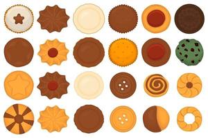 big set different biscuit, kit colorful pastry cookie vector