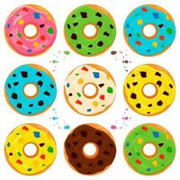 Illustration on theme big set different types sticky donuts vector