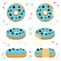 Ilustración sobre el tema del gran conjunto de diferentes tipos de donas adhesivas vector