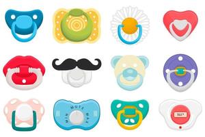 Illustration on theme big colored set baby pacifiers vector