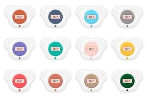 Illustration on theme big colored set baby pacifiers vector