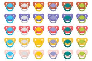 Illustration on theme big colored set baby pacifiers vector