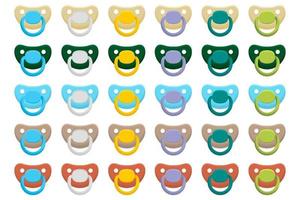 Illustration on theme big colored set baby pacifiers vector