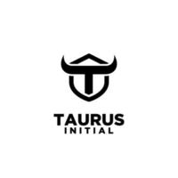 bull horn head taurus initial letter t black logo vector