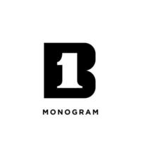 monogram capital letter b one 1 initial vector black logo design