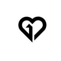 ONE heart 1 letter logo black vector icon design