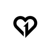 ONE heart 1 letter logo black vector icon design