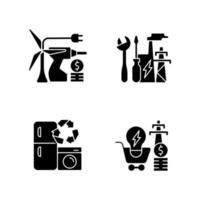 Iconos de glifos negros de energía alternativa en espacio en blanco vector