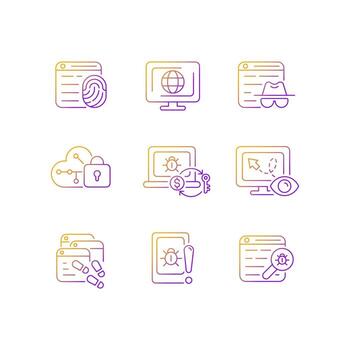 Online behavior monitoring gradient linear vector icons set