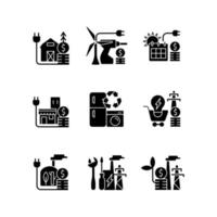 Electrical energy black glyph icons set on white space vector