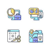 Remote work monitoring RGB color icons set vector